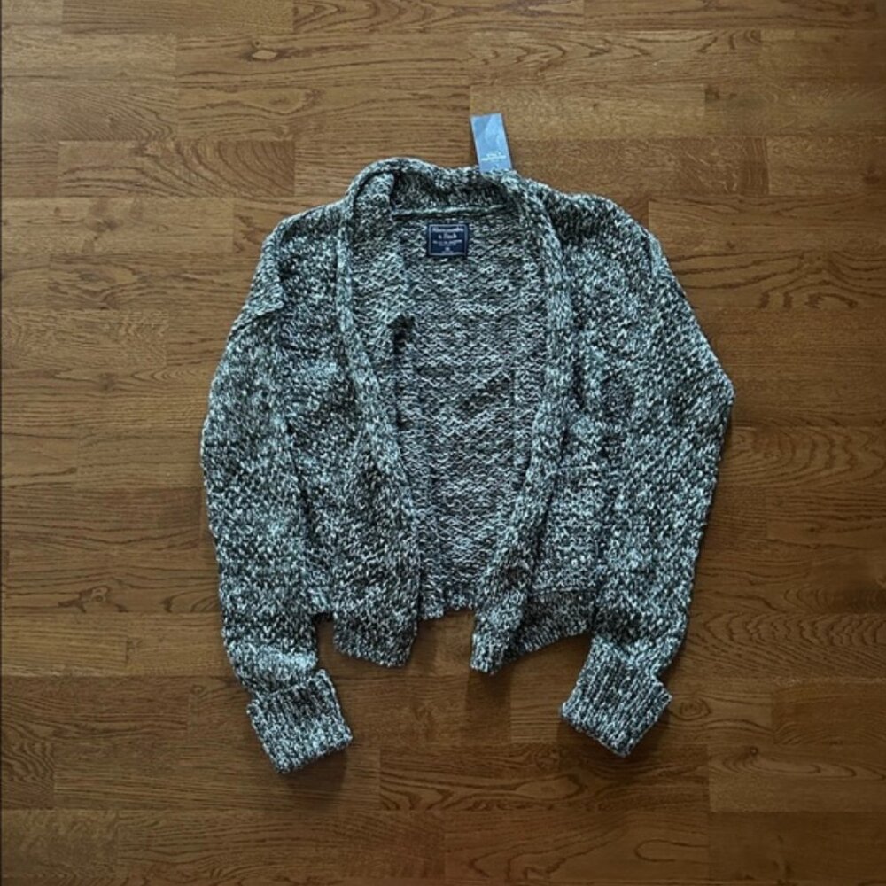 Cozy Marled Open-Front Women's Cardigan Sweater - Gray/Cream